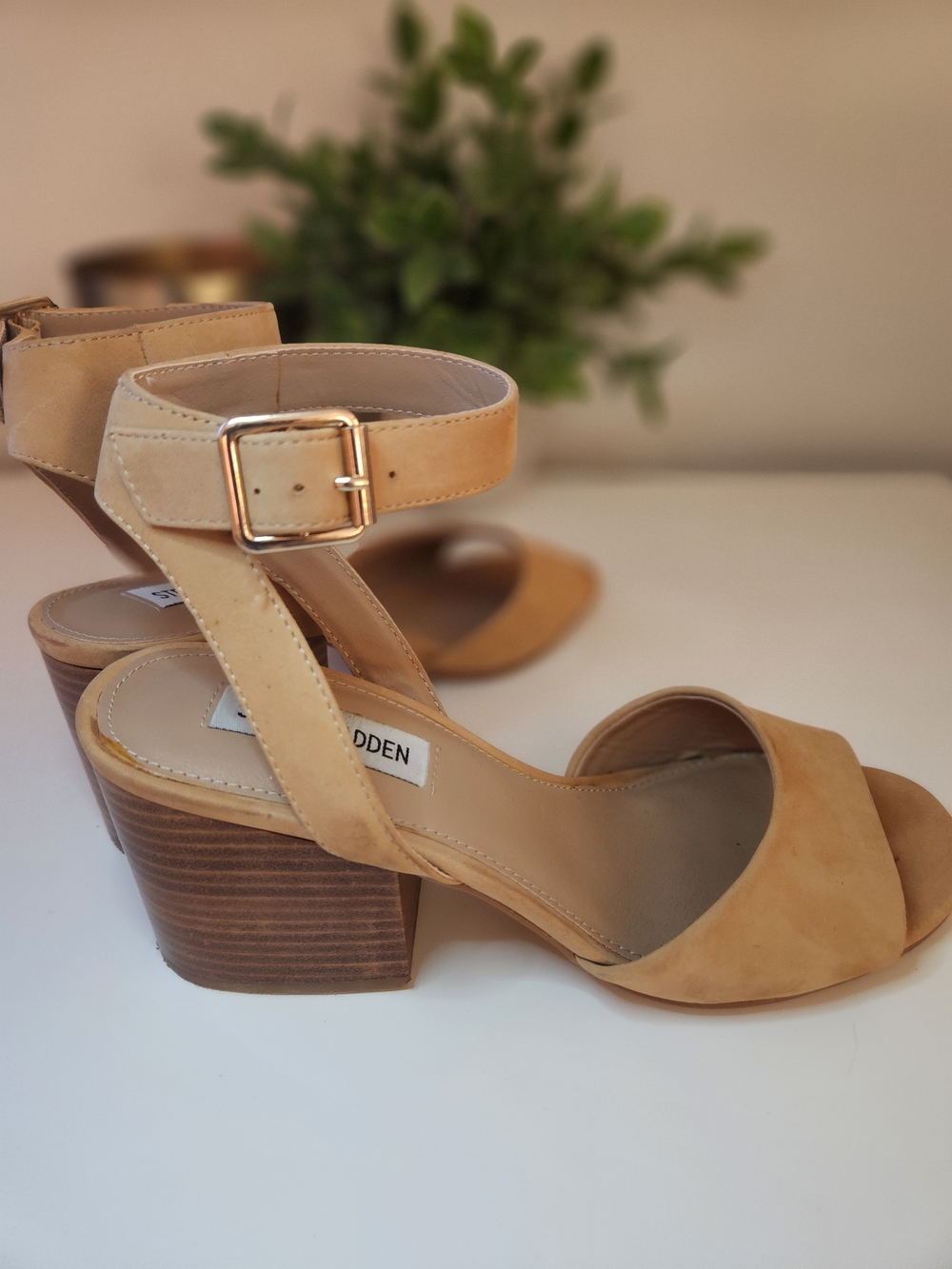 Steve Madden Tan Suede Ankle-Strap Block Heels - Picture 6 of 10